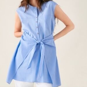 Zara Blue Sleeveless Tunic with Tie Front